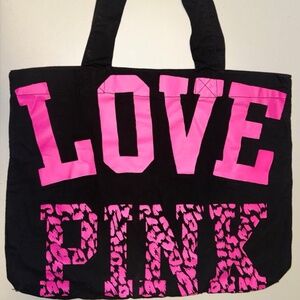 Victoria’s Secret PINK Logo Tote Pink & Black Logo Leopard Canvas Bag